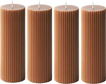 Ribbed Pillar Candles 2x6'' Fluted Column Modern Home Décor Soy Wax Handmade (4 Packs, Brown) | Amazon (US)