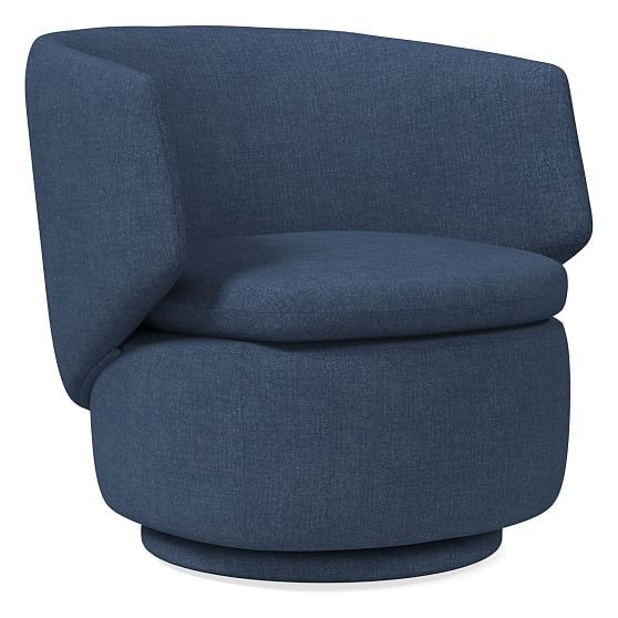 Crescent Swivel Chair, Performance Yarn Dyed Linen Weave, French Blue | West Elm (US)