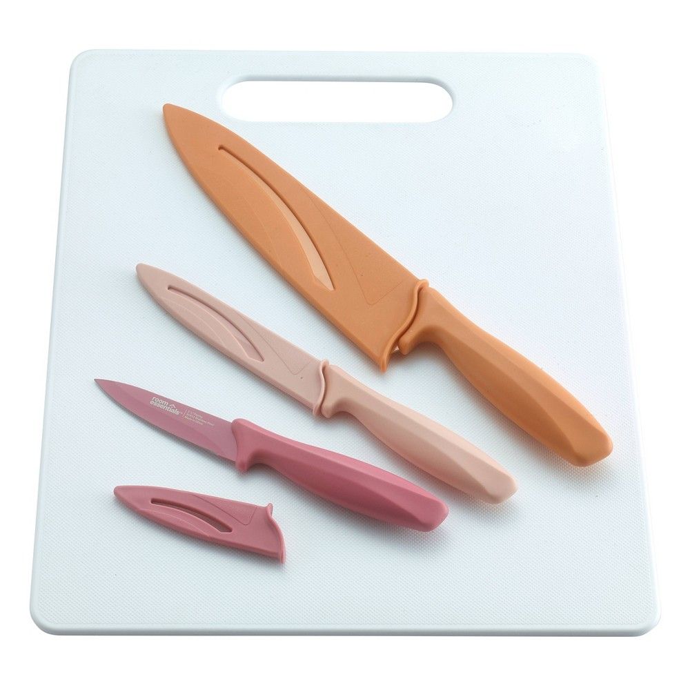 12""x15"" Poly Cutting Board and 3pc Knife Set Warm Colors - Room Essentials | Target