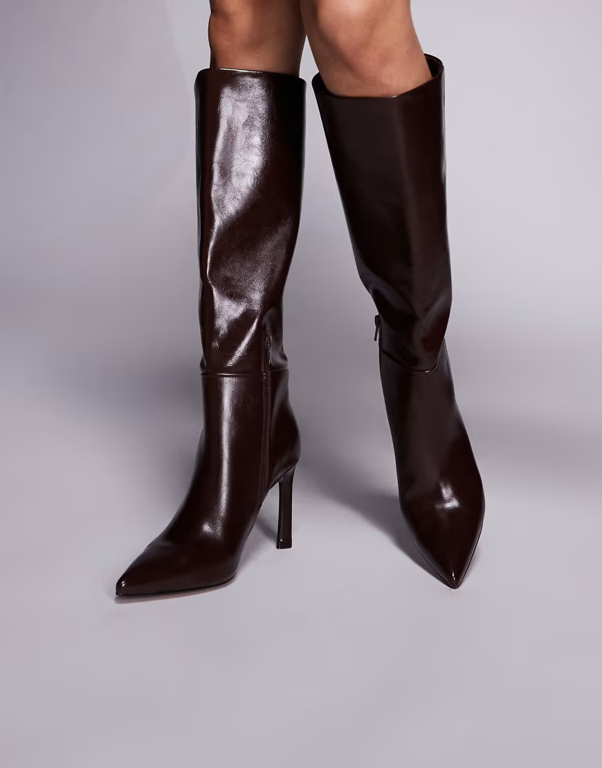 ASOS DESIGN Charmed heeled knee boots in chocolate-Brown | ASOS (Global)