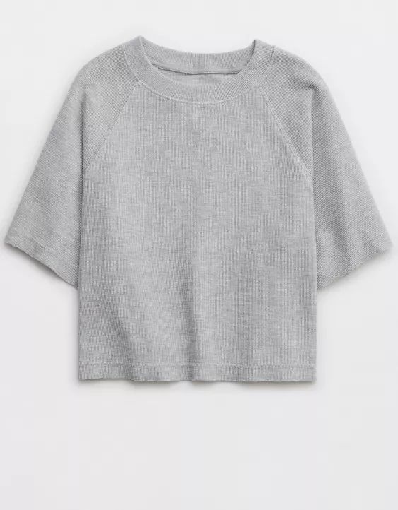 Aerie Lightweight Ribbed Short Sleeve Sweatshirt | American Eagle Outfitters (US & CA)
