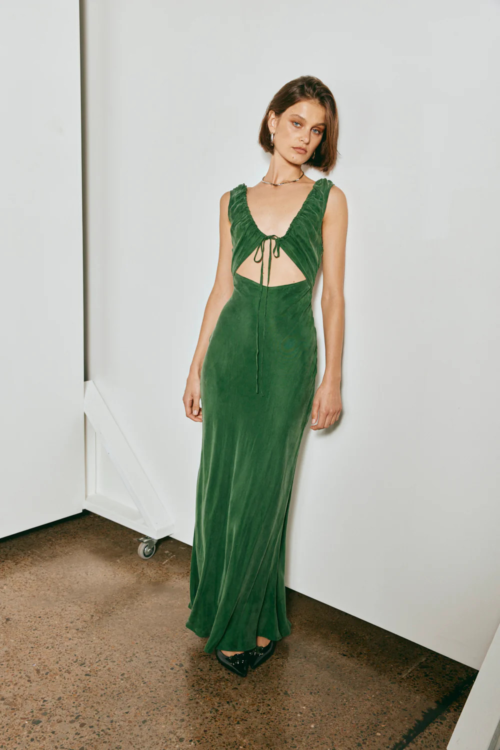 After Dark Bias Cut Maxi Dress Forest | VRG Grl