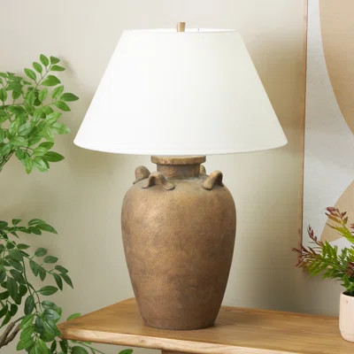 Ilana Ceramic Distressed Antique Style Textured Pot Vase Light Brown Table Lamp | Wayfair North America