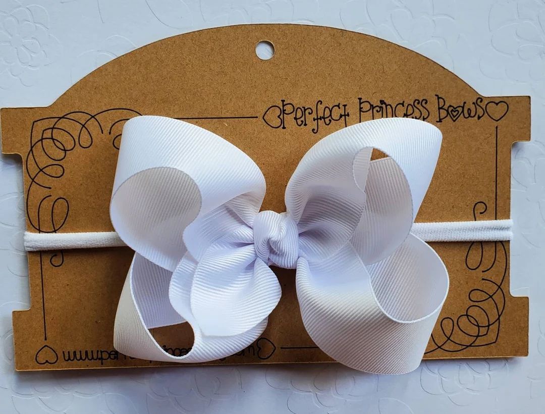 Custom Color Choice Grosgrain Ribbon 4 Inch Boutique Style Hair Bow on Stretchy Infant Baby Headb... | Etsy (US)