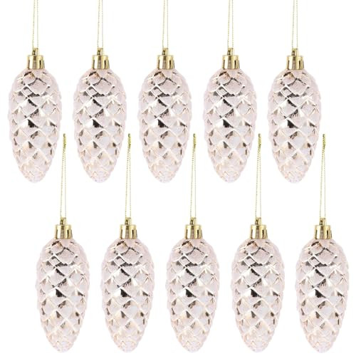 Baluue 10pcs Pine Cones Christmas Tree Ornaments Sparkling Pinecone Hanging Decors Glitter Pine Cones Pendants with String for DIY Crafts Home Xmas Tree present Rose Gold | Amazon (US)