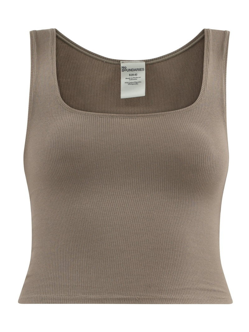 No Boundaries Cotton Stretch Ribbed Cropped Tank Top, Women's XS-3XL | Walmart (US)