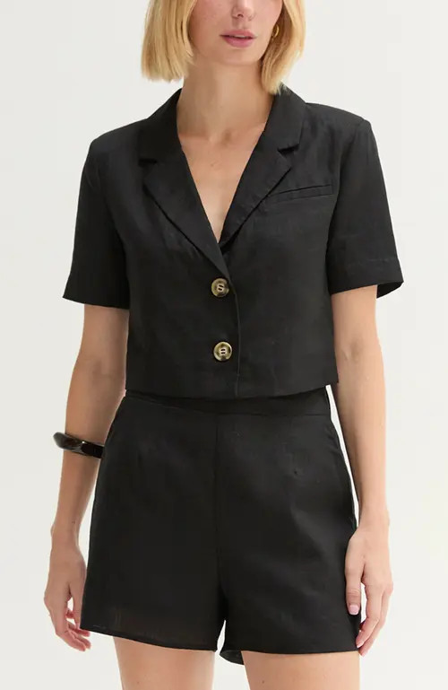 CRESCENT Cropped Linen Blend Blazer in Black at Nordstrom, Size Medium | Nordstrom