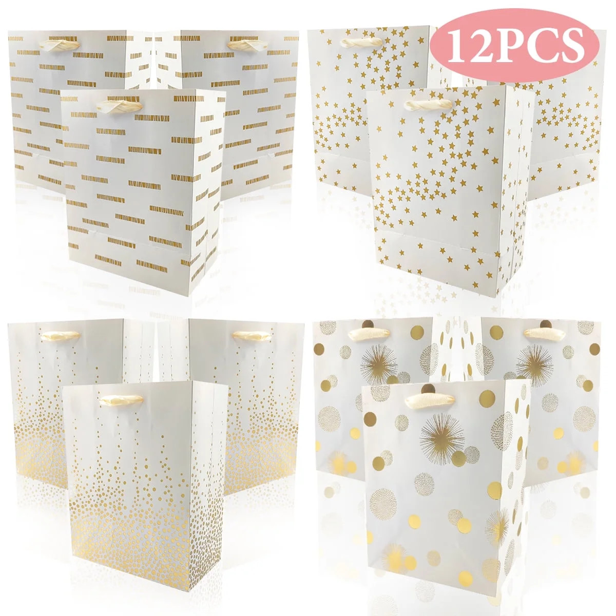 Christmas Gift Bags Gold Foil with Handles Party Favors Bags for Christmas Birthday Wedding 12 Pc... | Walmart (US)