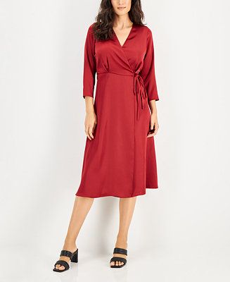 Alfani Women's Elbow Sleeve Satin Surplice Dress, Created for Macy's  & Reviews - Dresses - Women... | Macys (US)