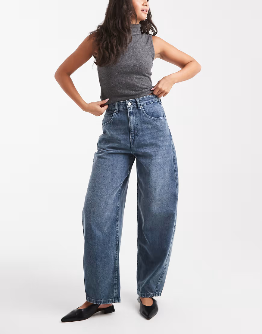ASOS DESIGN high waisted barrel leg jeans in soft blue black-Navy | ASOS (Global)