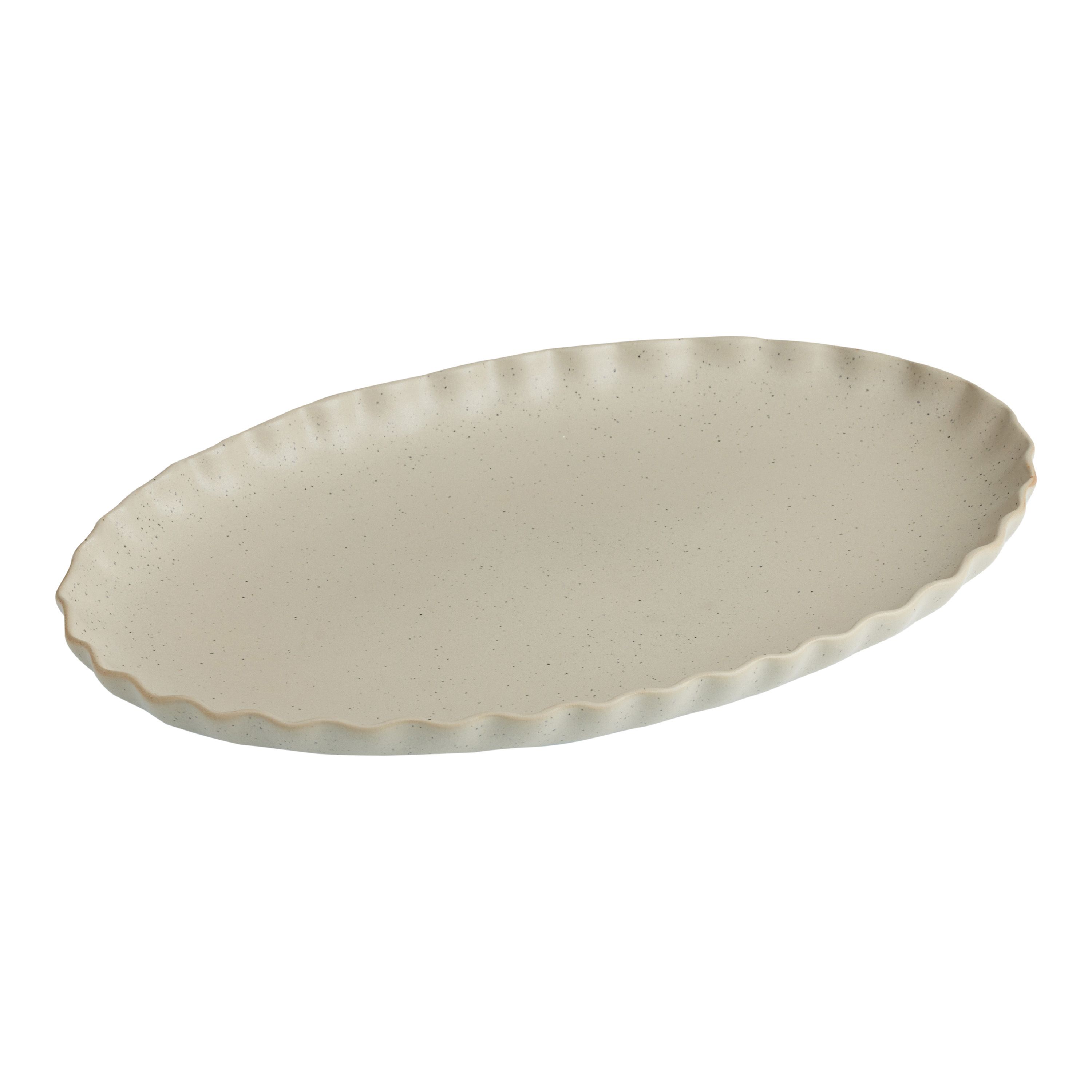 Silva Dove Gray Reactive Glaze Ruffle Rim Serving Platter | World Market