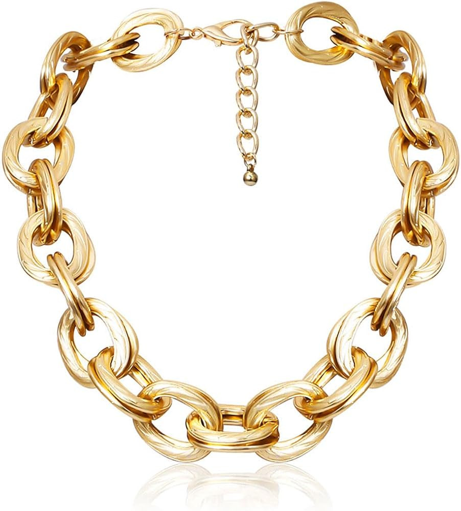 ACEDRE Chunky Choker Necklace Gold Cuban Link Chain Double O Link Necklaces Punk Hip-hop Jewelry ... | Amazon (US)