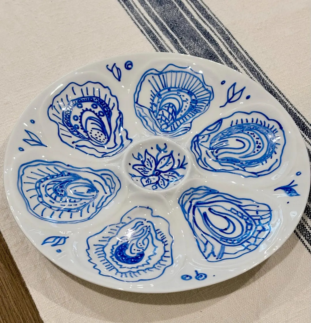Oyster Plate, Hand Painted, Ceramic, Coastal Blue Wall Decor, 8.5” | Etsy (US)