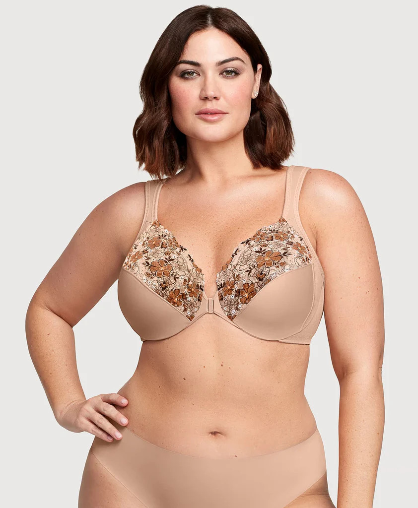 Front-Closure WonderWire Bra Cafe Print | Glamorise Foundations