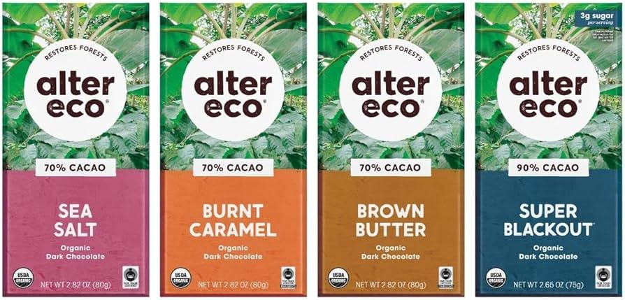 Alter Eco | Dark Chocolate Variety 4-Pack | Super Blackout, Sea Salt, Brown Butter and Burnt Cara... | Amazon (US)