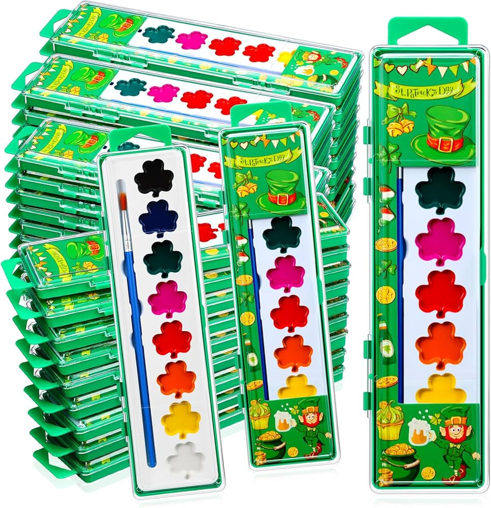 12 Packs St. Patrick's Day Shamrock Watercolor Paint Set for Kids 8 Washable Colors with Brushes ... | Amazon (US)