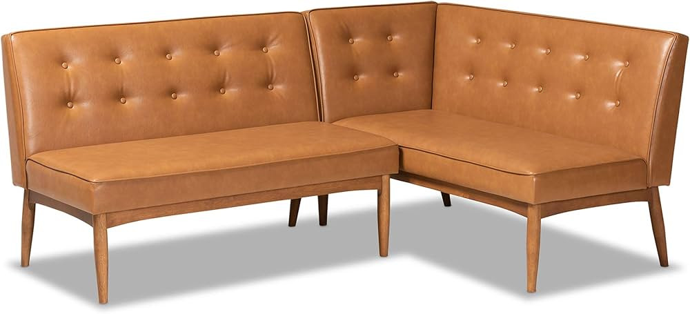 Baxton Studio Arvid Mid-Century Modern Tan Faux Leather Upholstered and Walnut Brown Finished Woo... | Amazon (US)