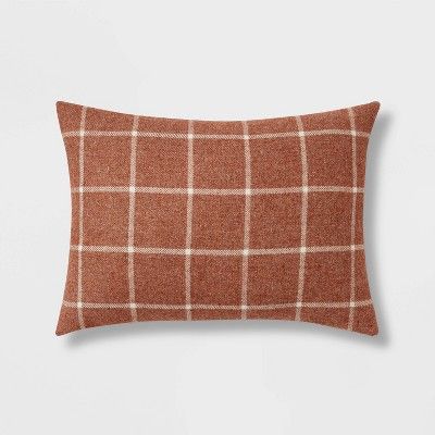 Windowpane Plaid Lumbar Throw Pillow Copper - Threshold&#8482; | Target