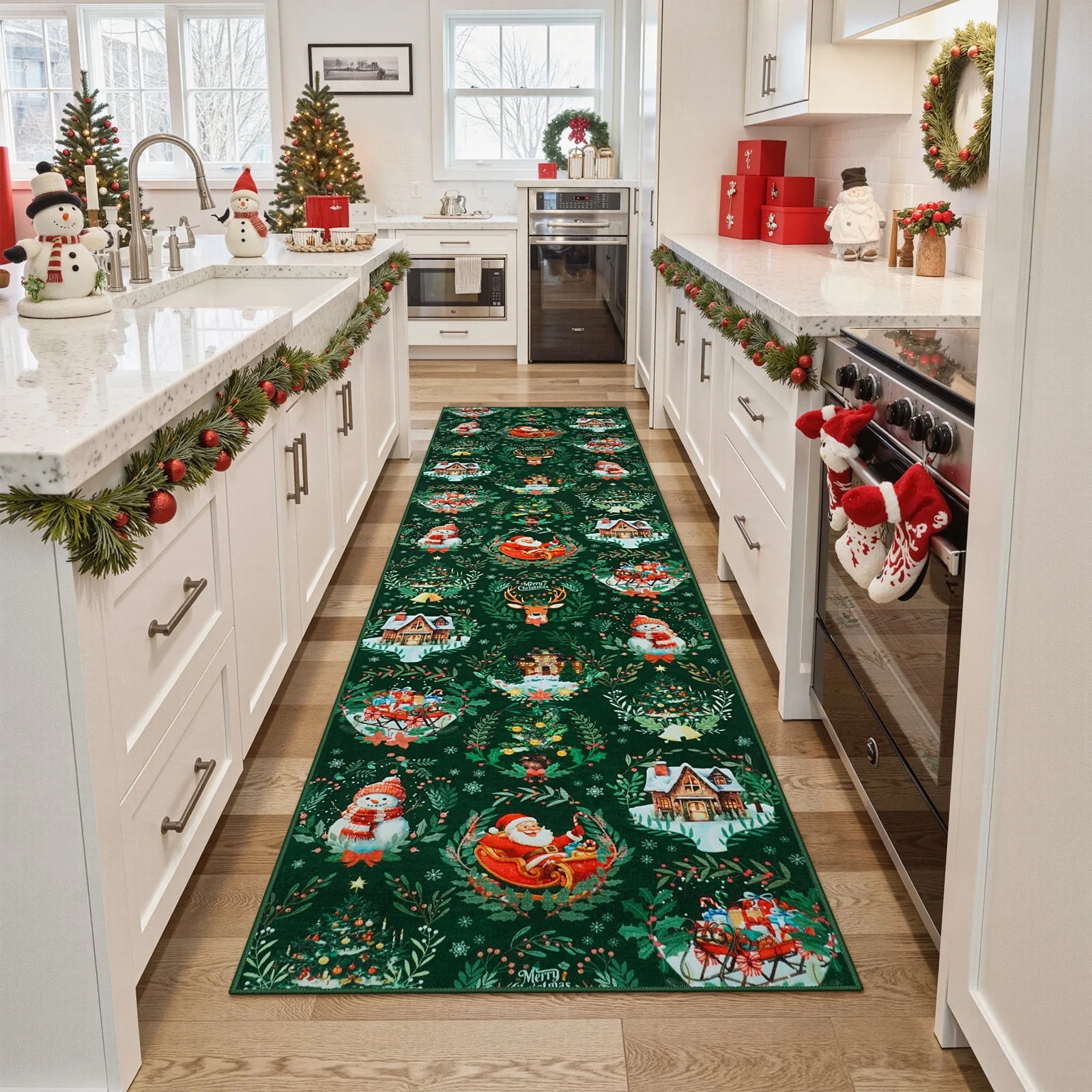 Lahome Decor 2' x 8' Christmas Hallway Runner Rug, 2x8 ft Kitchen Rug, Elk, Snowflakes, Christmas... | Walmart (US)