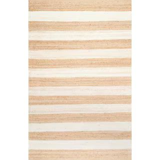 Alisia Stripes Jute Off White 9 ft. x 12 ft. Area Rug | The Home Depot