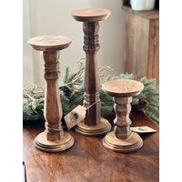 Set Of 3 Wood Pillar Candle Holders, Rustic Candle Holders, Wood Candlesticks, Pillar Candles, Farmhouse Large Holder | Etsy (US)
