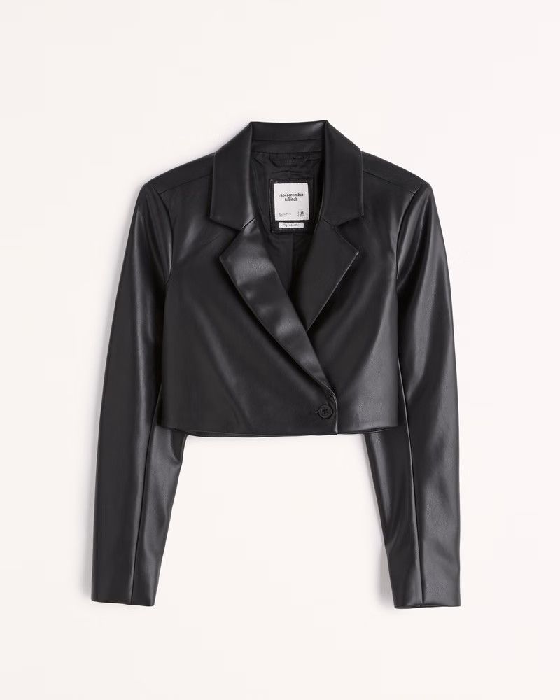 Cropped Vegan Leather Blazer Black Blazer Blazers Black Jacket Jackets Business Casual Work Wear | Abercrombie & Fitch (US)