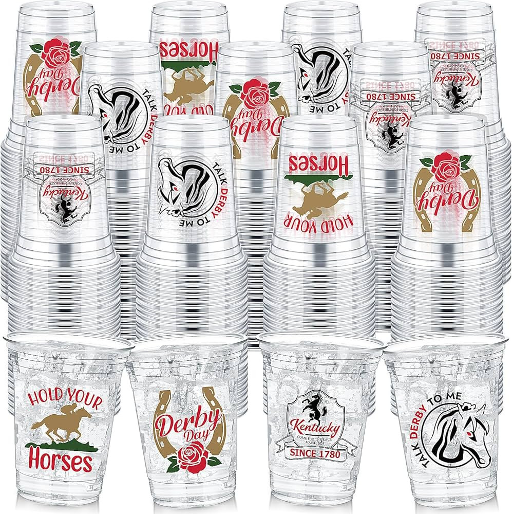 Havawish 100 Pcs Derby Plastic Cups Bulk 12 oz Derby Day Plastic Tumblers Clear Cups Disposable P... | Amazon (US)