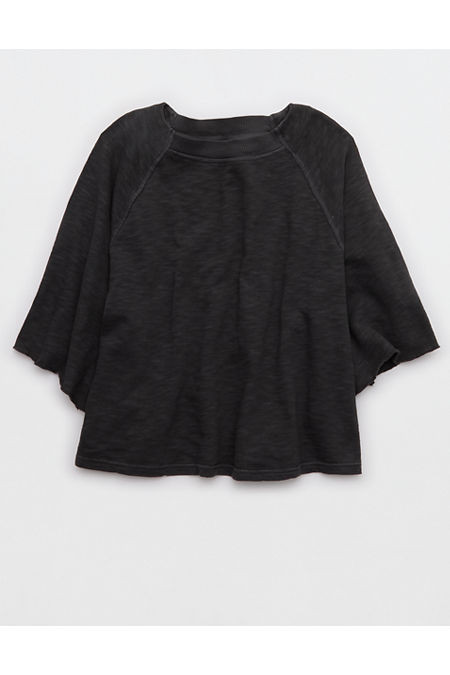 Aerie It's Casual Knit Slub T-Shirt Women's Smoked Gray L | Aerie