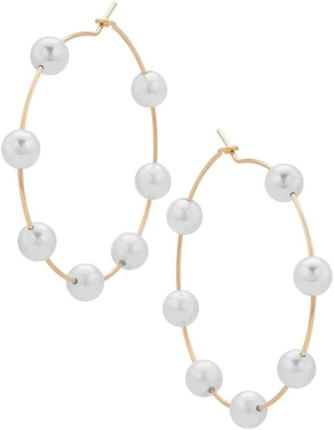 Large Hoops Circle Pearls Earrings Super Huge Gold Silver Thin Dangle earrings Elegant Women Girl... | Amazon (US)