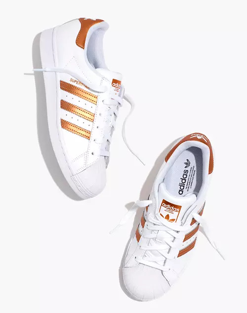 Adidas® Leather Superstar™ Sneakers in White and Copper | Madewell