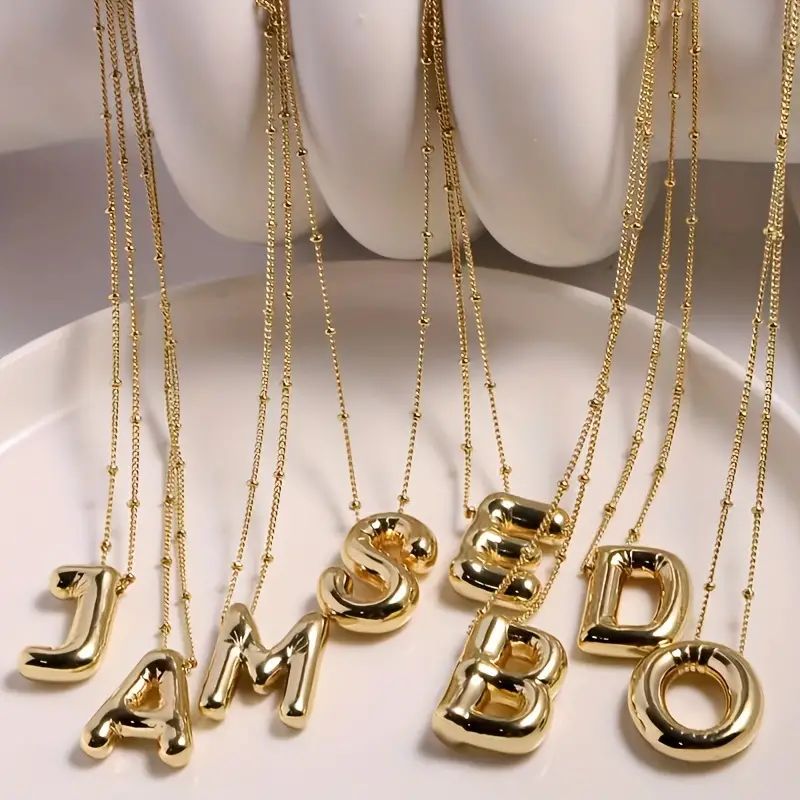 Balloon Glossy Letter Chubby Pendant Necklace Simple Clavicle Chain Women's Accessories | Temu Affiliate Program