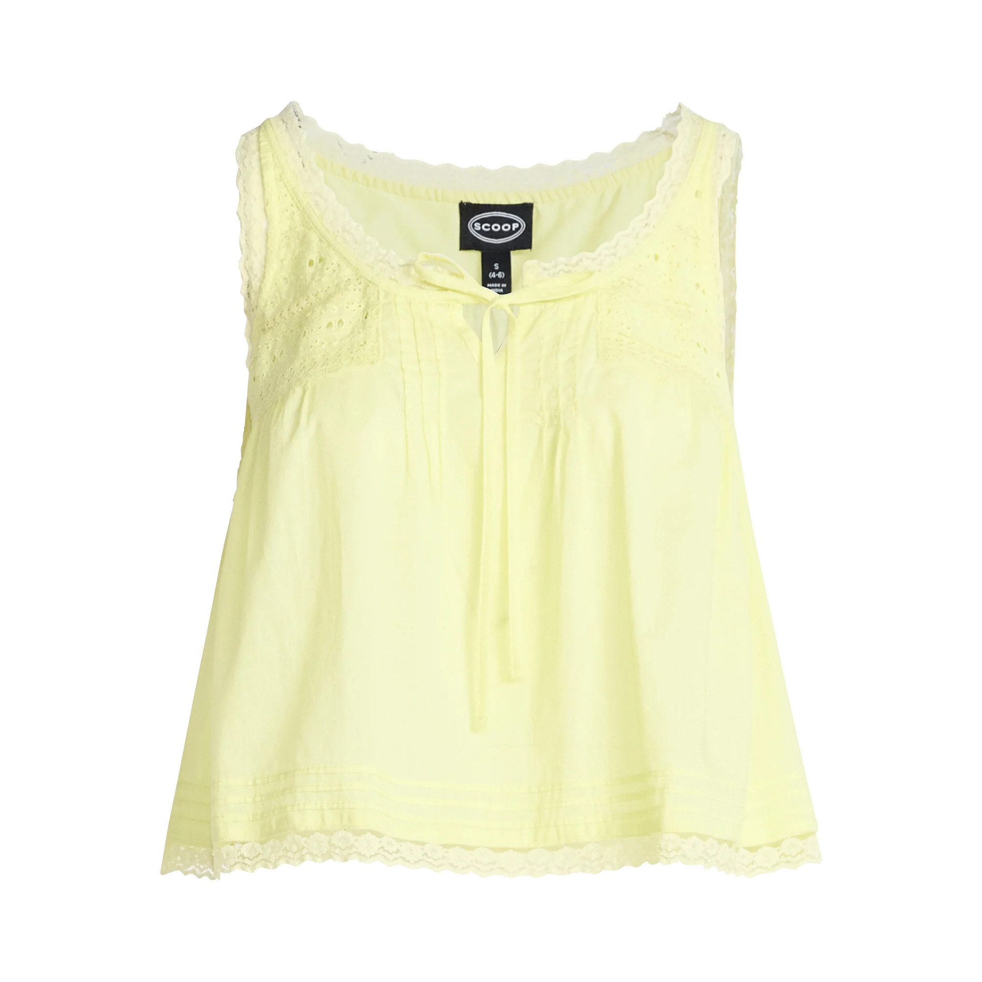 Scoop Women's and Women's Plus Flowy Cotton Tank Top with Lace Trim, Sizes XS-4X | Walmart (US)