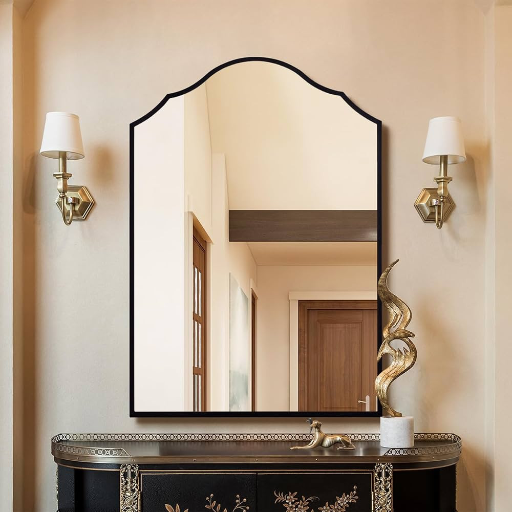 Arched Mirror Wall Decor, 36"x24" Large Vanity Mirror for Wall, Antique Mirror with Black Metal F... | Amazon (US)
