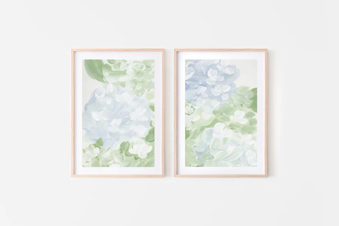 Blue Hydrangeas Print Set of 2 - Blue Flowers - Abstract Flowers - Hydrangea Paintings - Hydrange... | Etsy (US)