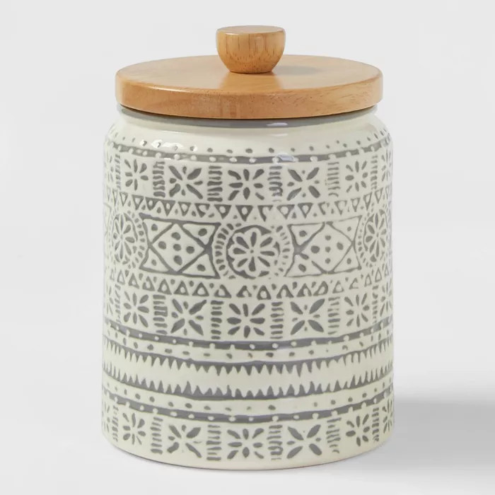 Small Stoneware Genesis Stripe Food Storage Canister White/Gray - Threshold™ | Target