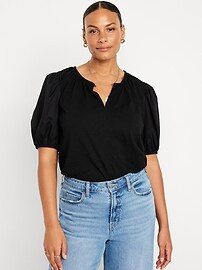 Puff-Sleeve Slub-Knit Top | Old Navy (US)