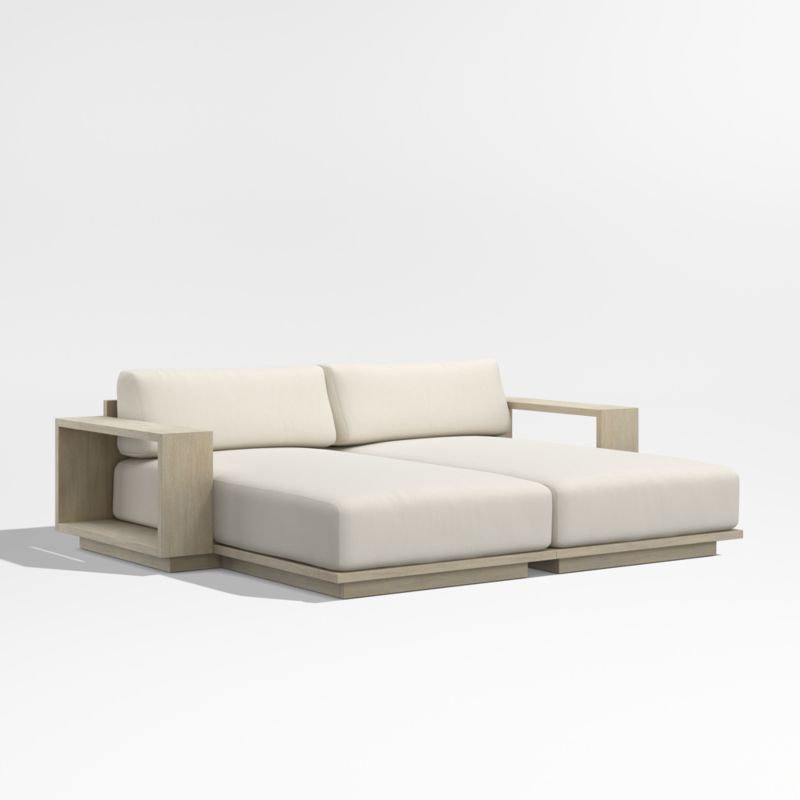 Mallorca 86" Double-Chaise Wood Outdoor Daybed with Ivory Cushions | Crate & Barrel