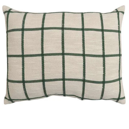 Mainstays Ivory & Green Windowpane Decorative Pillow, 14" x 20" | Walmart (US)
