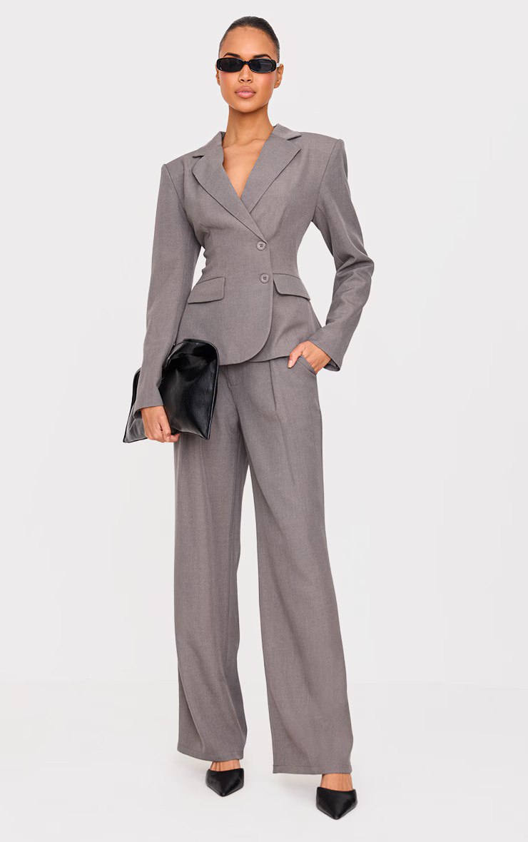 Grey Tailored Woven Straight Leg Pants | PrettyLittleThing US