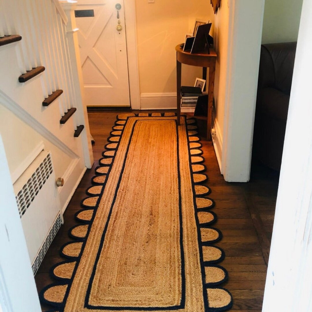 Black Jute Scallop Handmade Rug Jute Rugs Customise in Any - Etsy | Etsy (US)