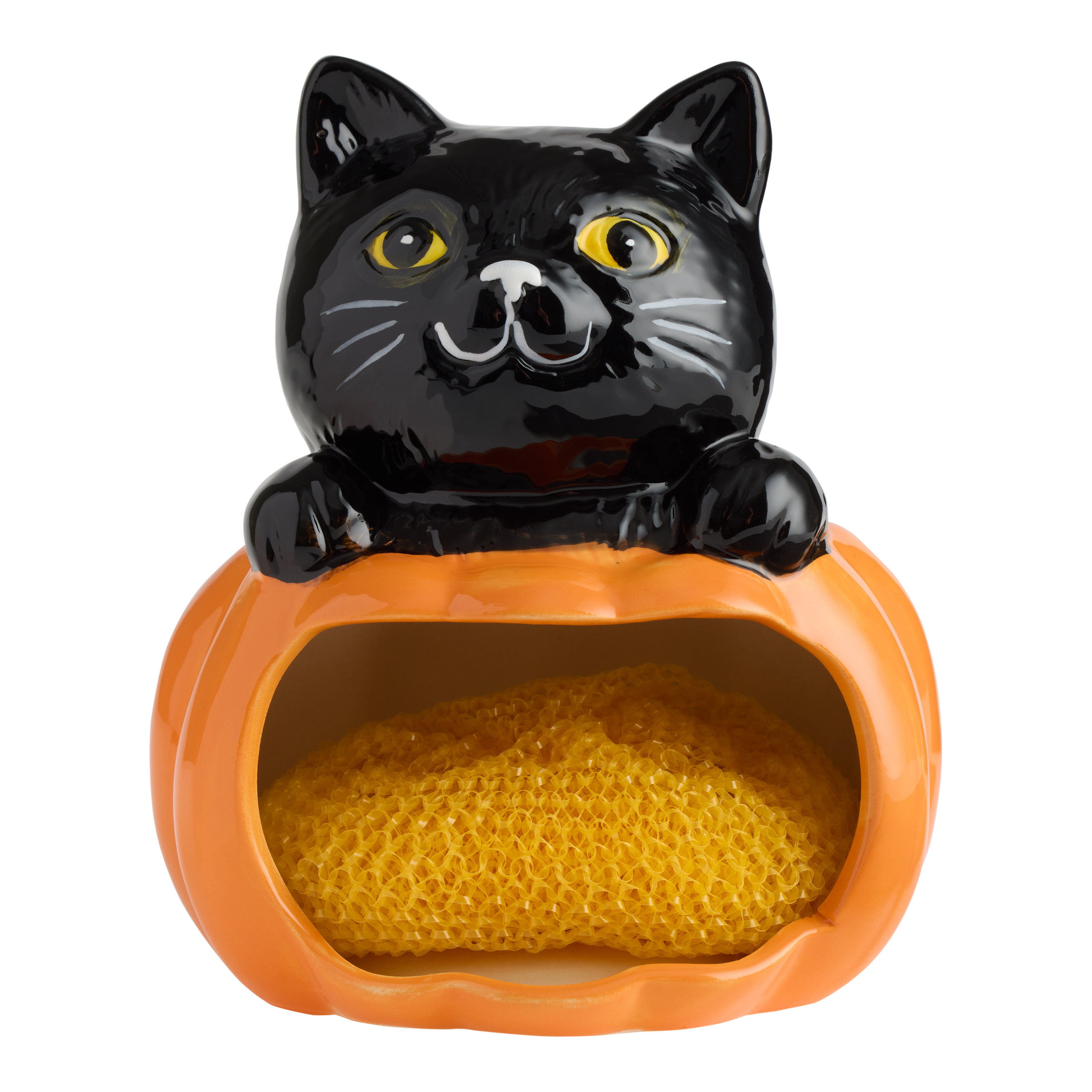 Black Cat and Pumpkin Figural Sponge Holder with Scourer | World Market