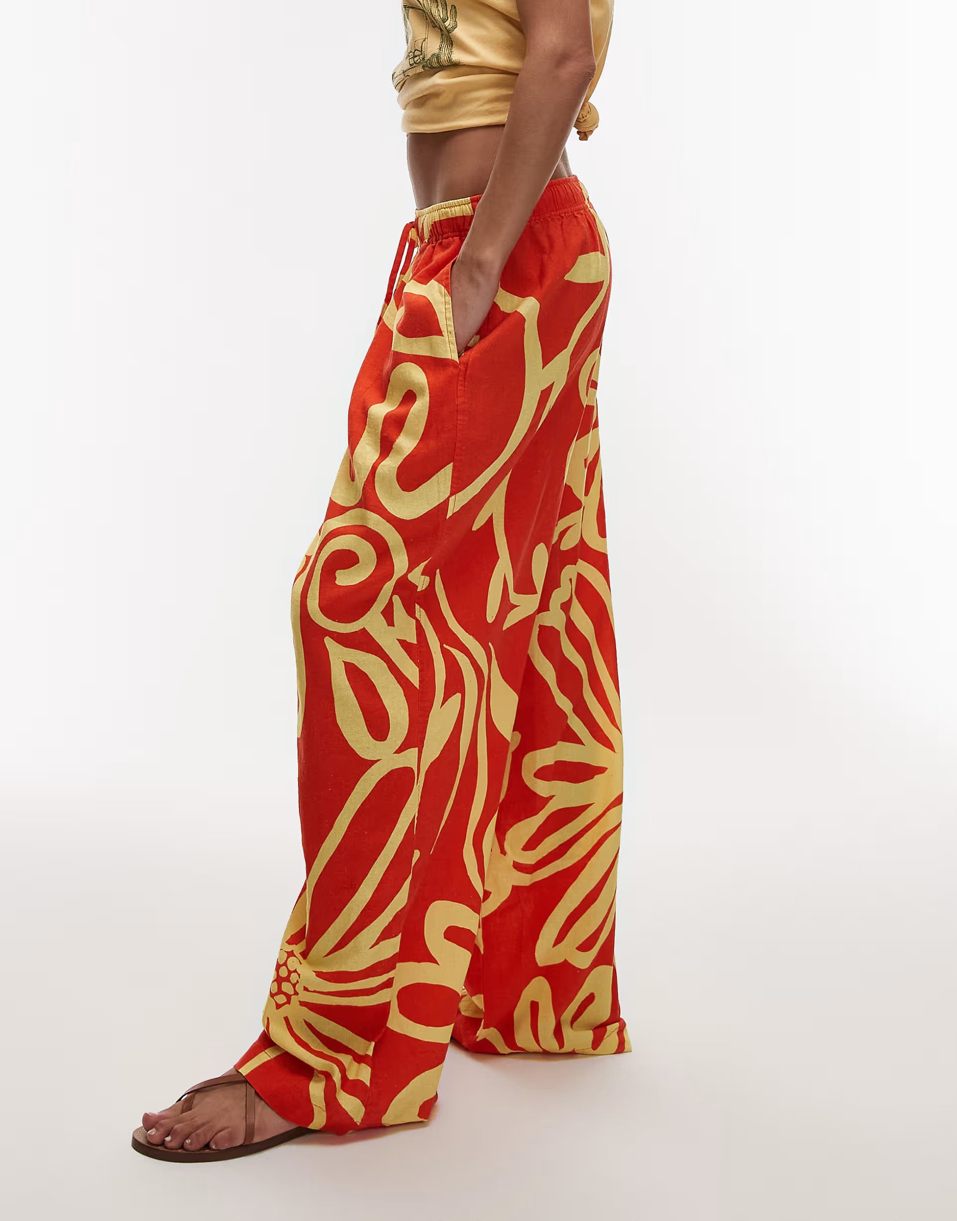 Topshop linen balloon trouser in bright orange abstract floral print | ASOS | ASOS (Global)