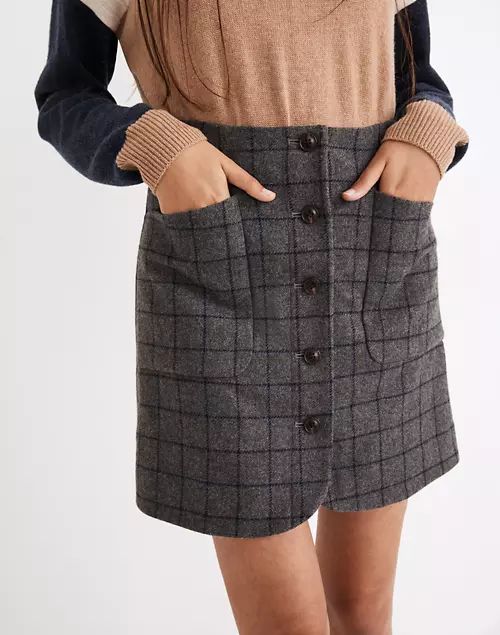 Wool Button-Front Mini Skirt in Windowpane | Madewell