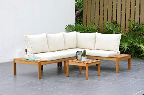 Amazonia Queens Patio Sectional Set | Teak Finish and Weather Resistant Off-White Cushions| Durab... | Amazon (US)