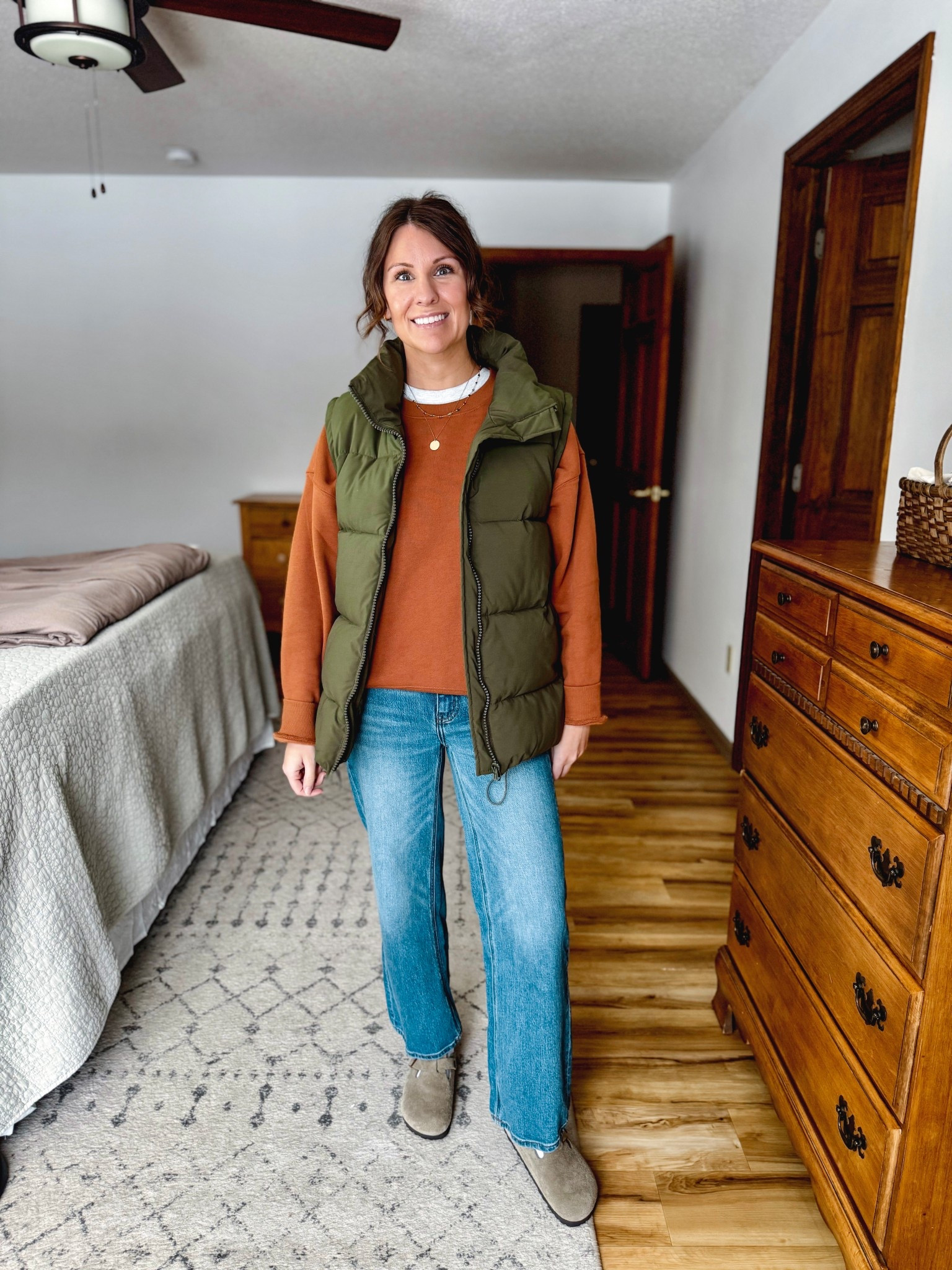 Wearing small in my tee, xs in my crewneck, xs in my puffer vest and 24 in the 26” inseam in my jeans. My clogs fit true to size at size 6 and I also linked some more similar options. 

#LTKPetite #LTKFindsUnder50 #LTKgrwm