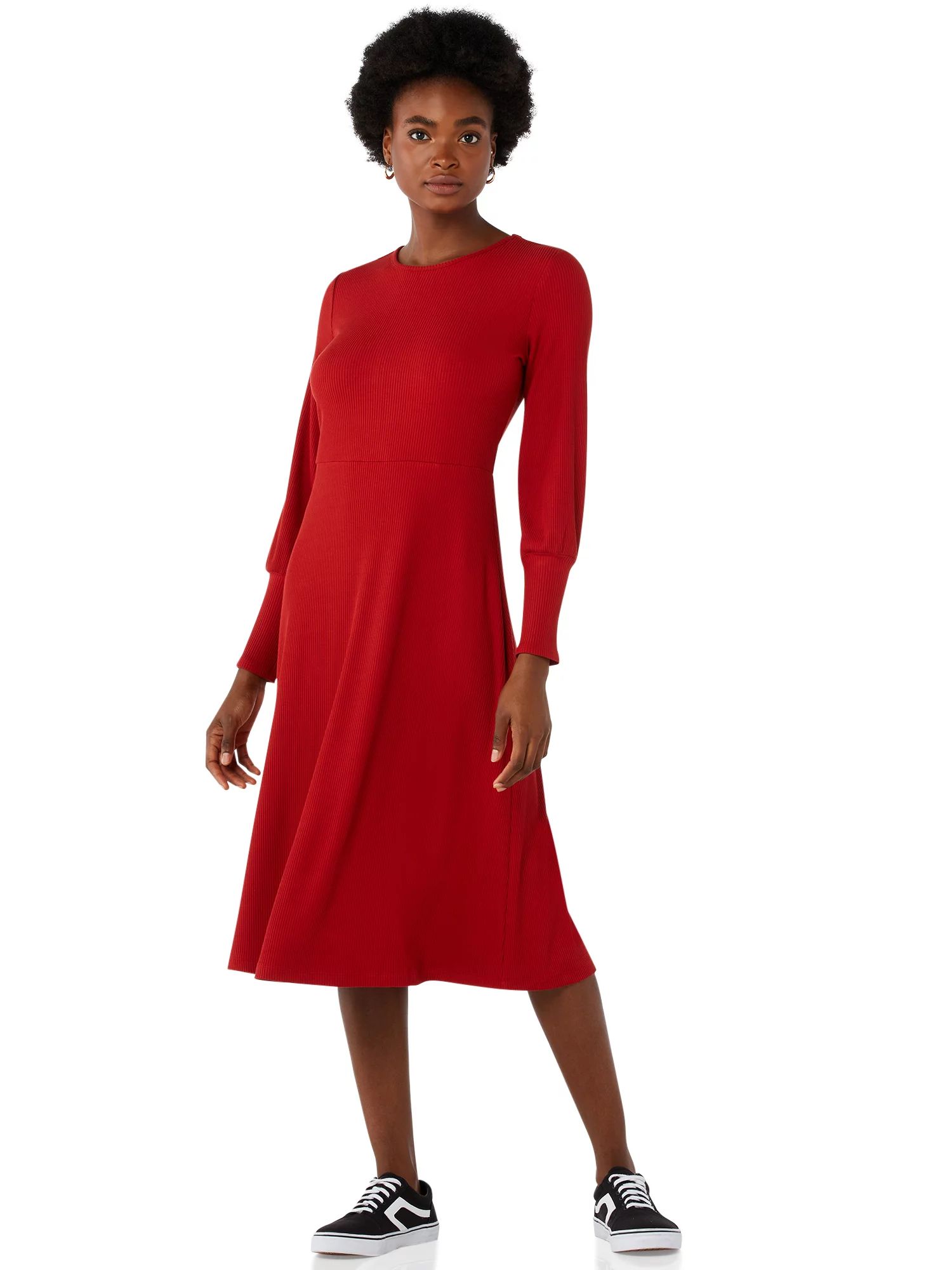 Free Assembly - Free Assembly Women’s Fit & Flare Rib Knit Dress - Walmart.com | Walmart (US)