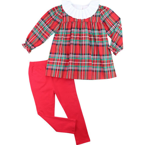 Christmas Plaid Pleated Collar Legging Set | Cecil and Lou