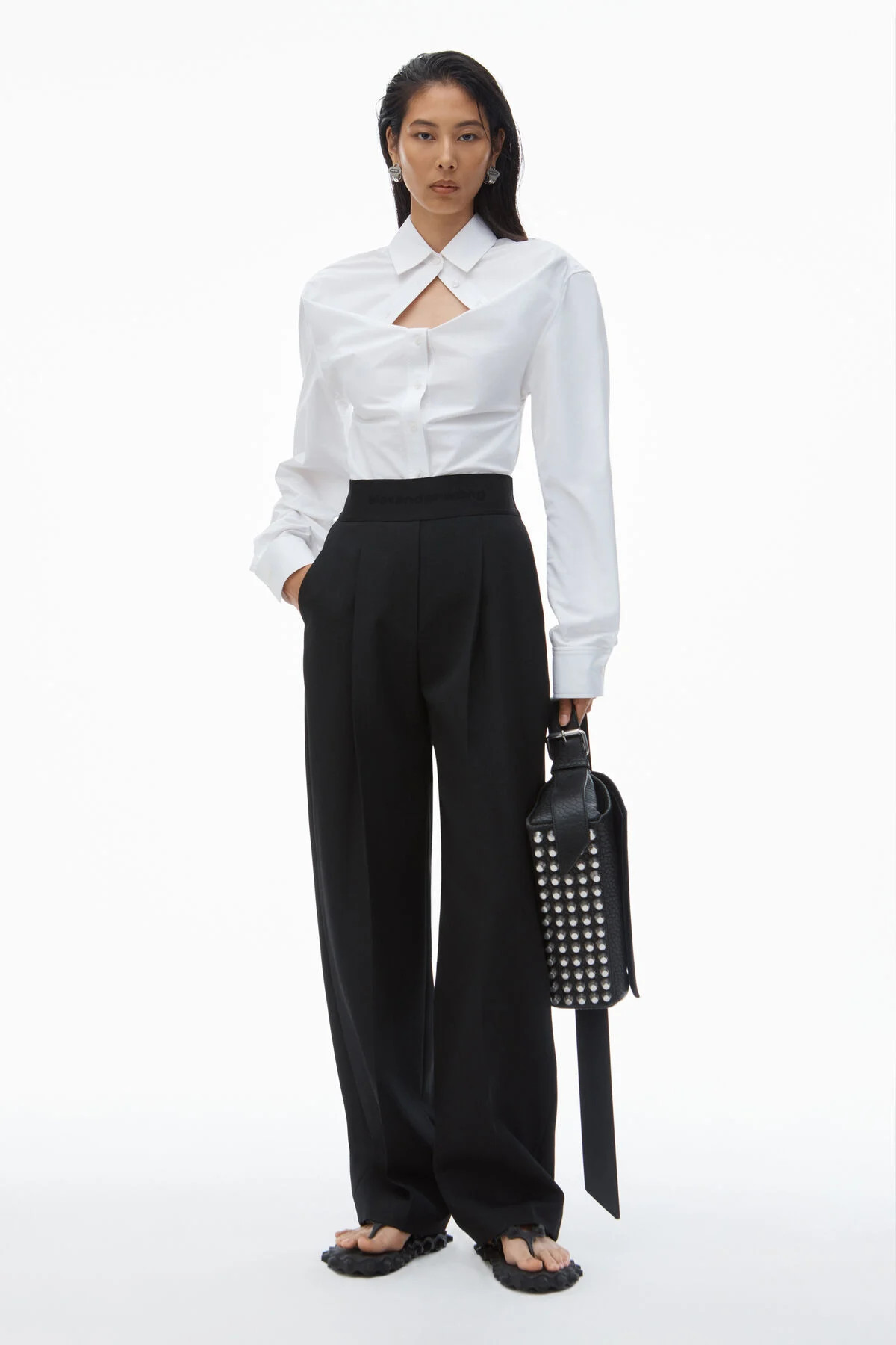high waisted trouser with logo waistband | Alexander Wang APAC
