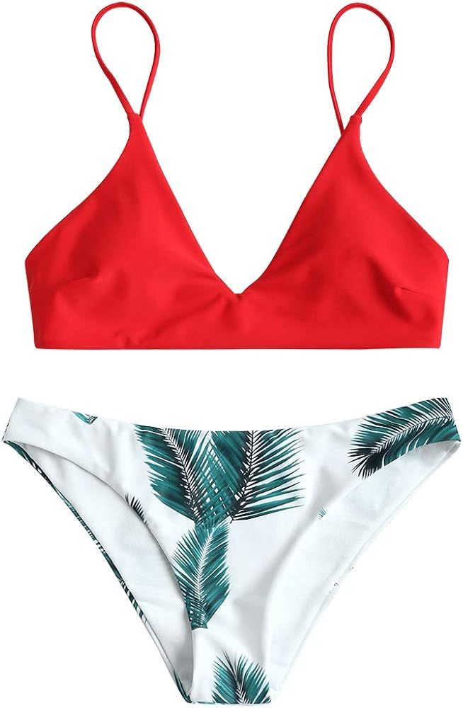 Women's Solid Spaghetti Strap Bralette Bikini Set Two Piece Swimsuit | Amazon (US)