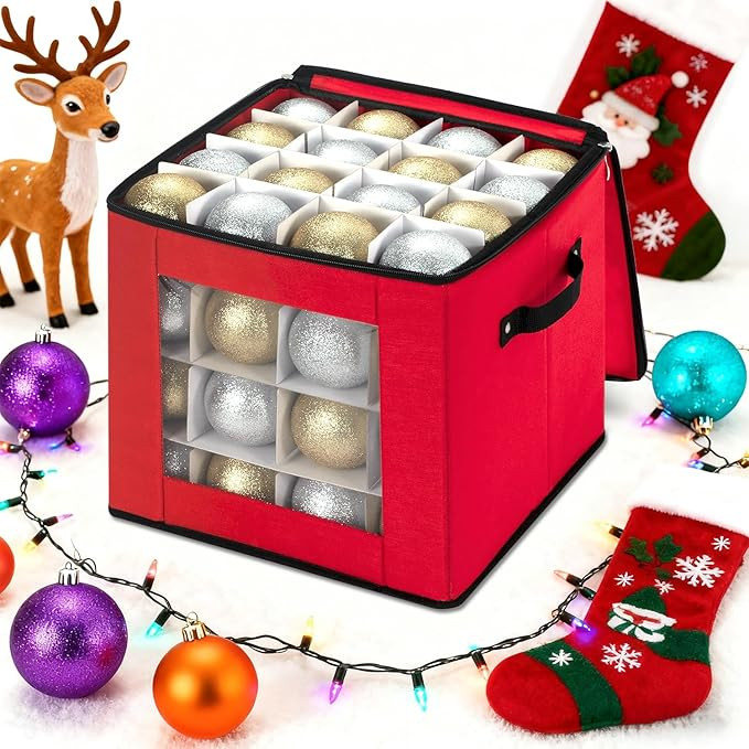 inin Christmas Ornament Storage Box with Adjustable Dividers,Christmas Ornaments Organizer with Z... | Amazon (US)